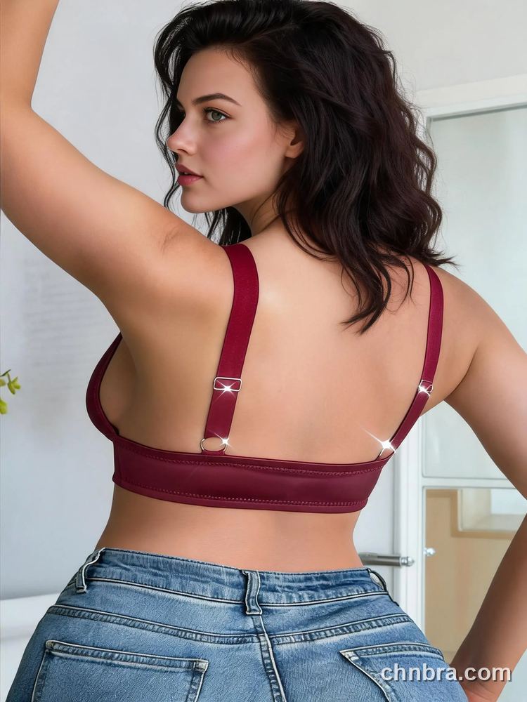 Burgundy Satin Deep V Bra with Wide Straps, Double Clasp Front Closure Bra – Wholesale Bra Manufacturing Factory 2