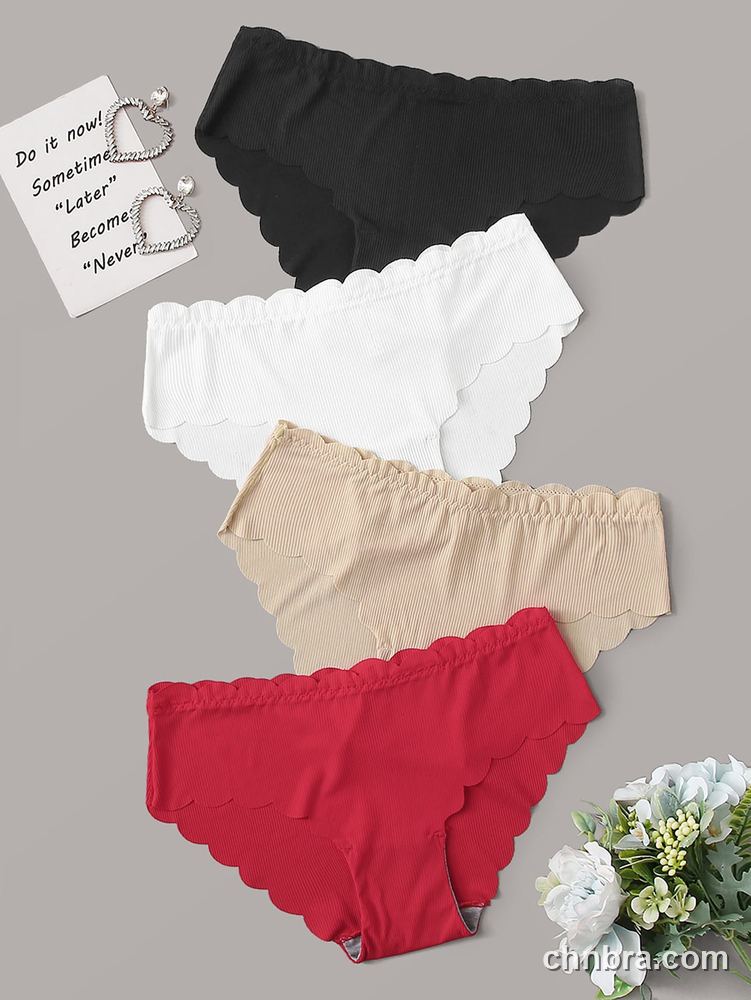 Black Ribbed Scallop-Edge Hipster Panties 4-Pack – Factory Wholesale, Everyday Wear