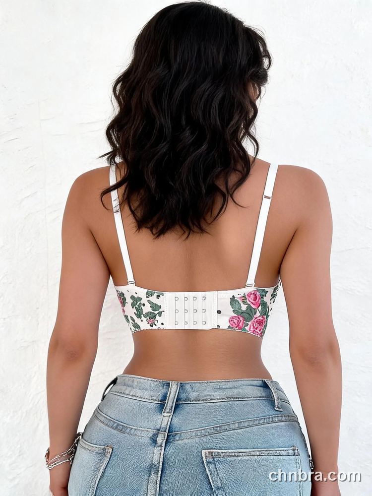 Women's White Rose & Polka Dot Print Push Up Longline Bra, Lift and Support – Factory Wholesale 2
