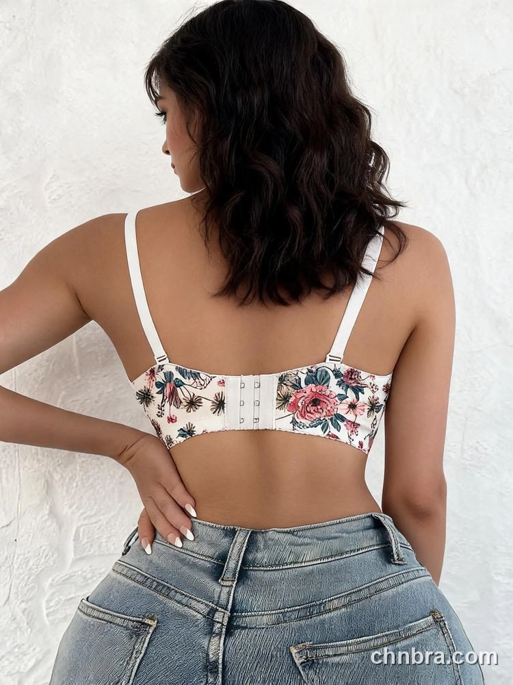 White Floral Print Longline Bra with Eyelash Lace Trim – Wholesale Lingerie Manufacturing Factory 2