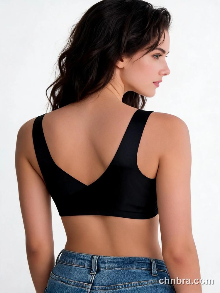 DesireSculpt Black Lace Wireless Longline Bra, Wide Comfort Straps – Direct Factory Wholesale 2