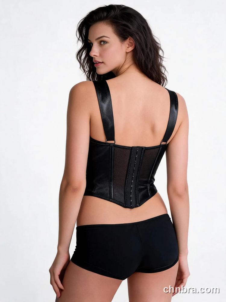 Black Satin Longline Corset Bustier Bra, Boned Seams – Wholesale Lingerie Manufacturing Factory 2