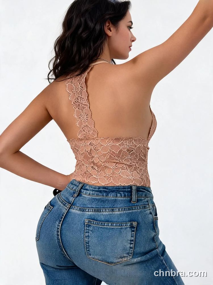 DesireSculpt Coffee Halter Lace Longline Bralette, Open Back – Direct Factory Wholesale 2