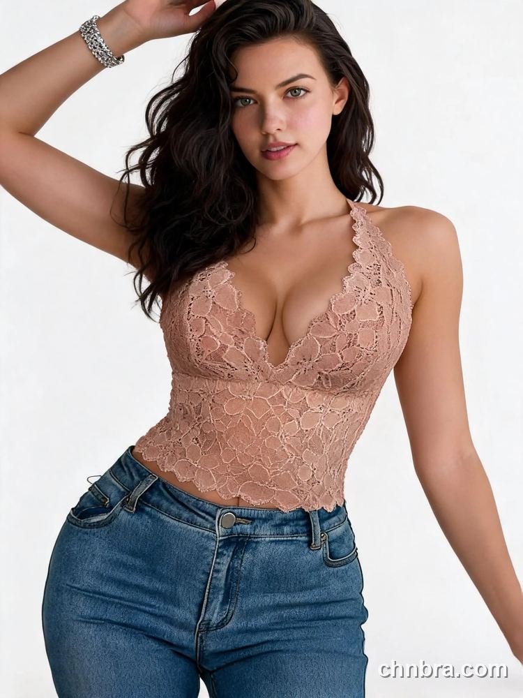 DesireSculpt Coffee Halter Lace Longline Bralette, Open Back – Direct Factory Wholesale 3
