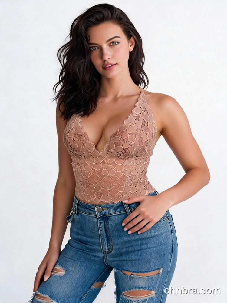 DesireSculpt Coffee Halter Lace Longline Bralette, Open Back – Direct Factory Wholesale 4