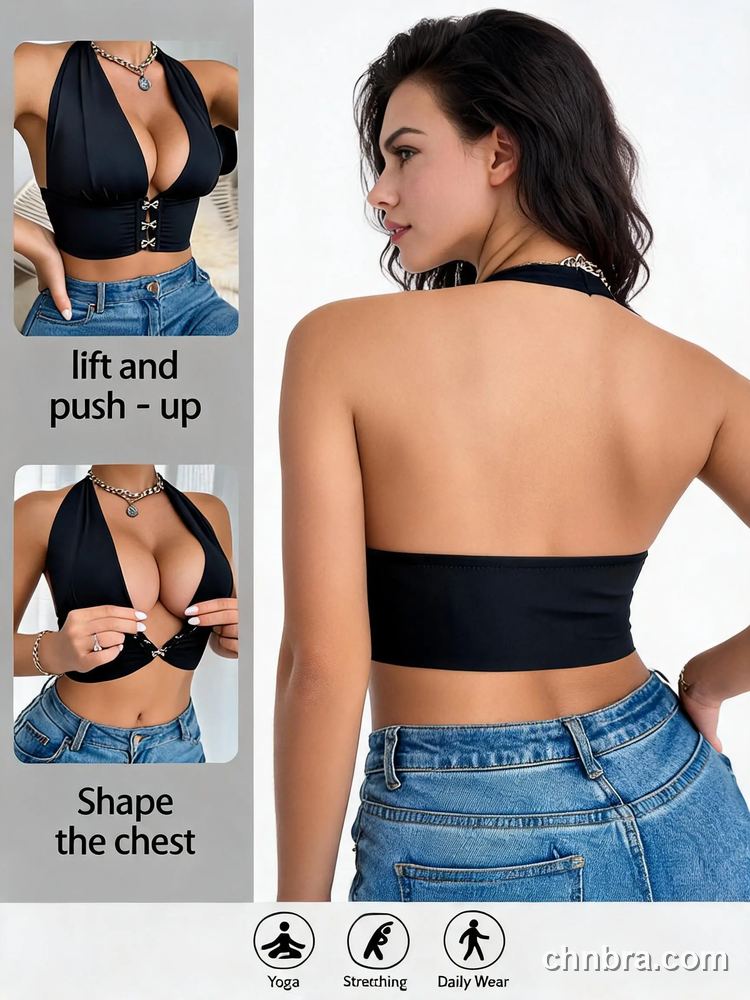 Wholesale Halter Plunge Longline Bra, Front Hook Closure – OEM / ODM Lingerie Manufacturer 3