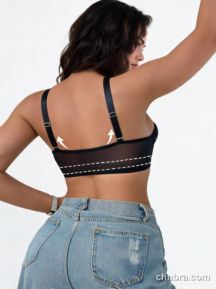 Custom Black Rhinestone Halter Longline Bra, Criss-Cross Mesh Neckline – Wholesale Direct from Factory 4