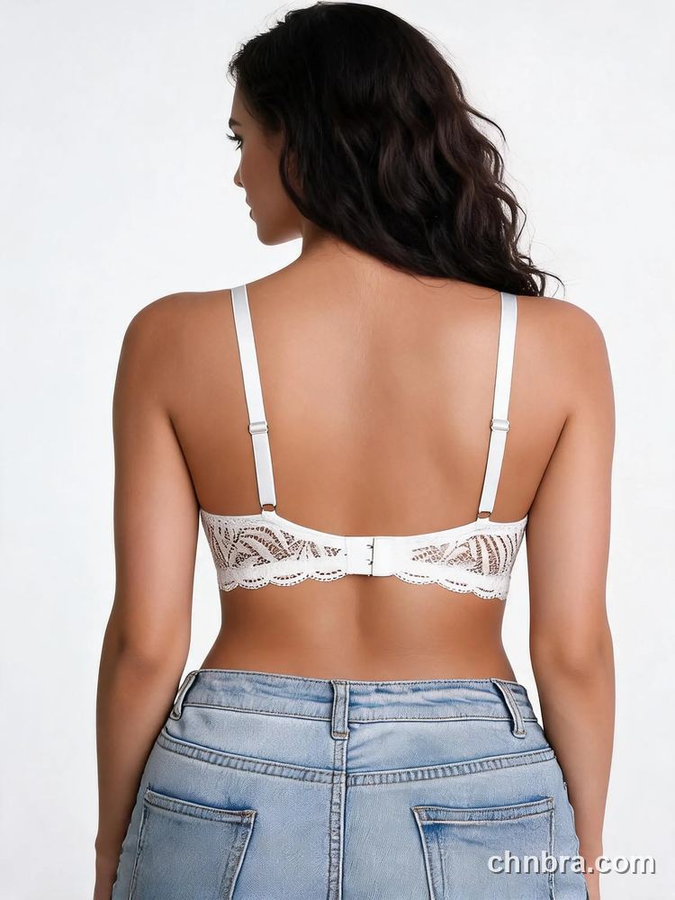 Sexy White Lace Plunge Longline Bra, Scalloped Lace Band, Comfortable Apparel – Bulk Wholesale, Bra Supplier 2