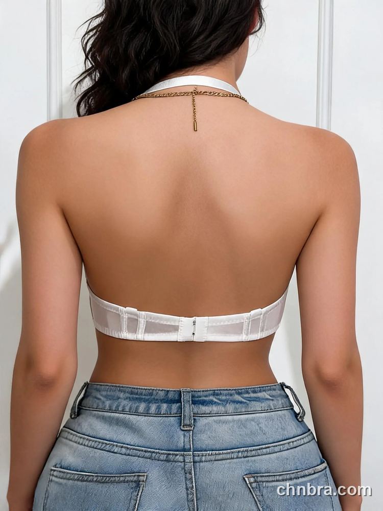 Wholesale White Satin Halter Longline Corset Bustier Bra, Sheer Lace Sides – OEM / ODM Lingerie Manufacturer 2
