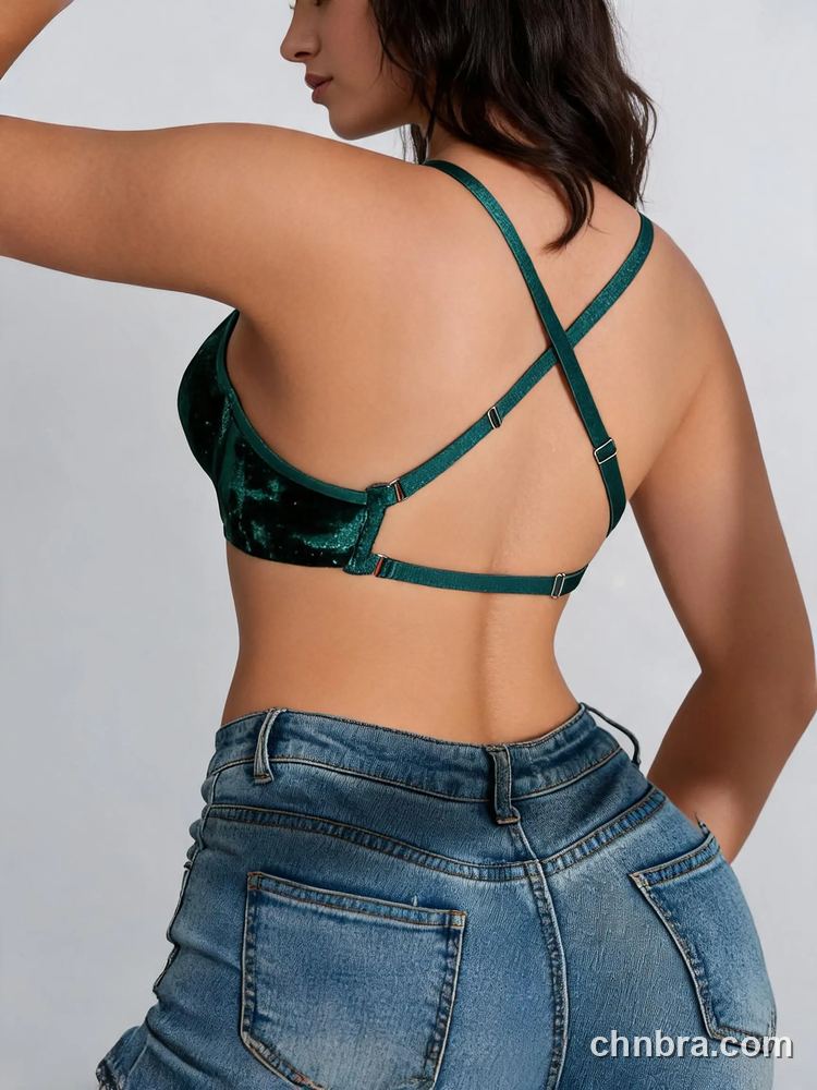 Wholesale Women's Emerald Velvet Plunge Bra with Criss-Cross Back, Deep V Underwire Bra – Direct from Factory 2