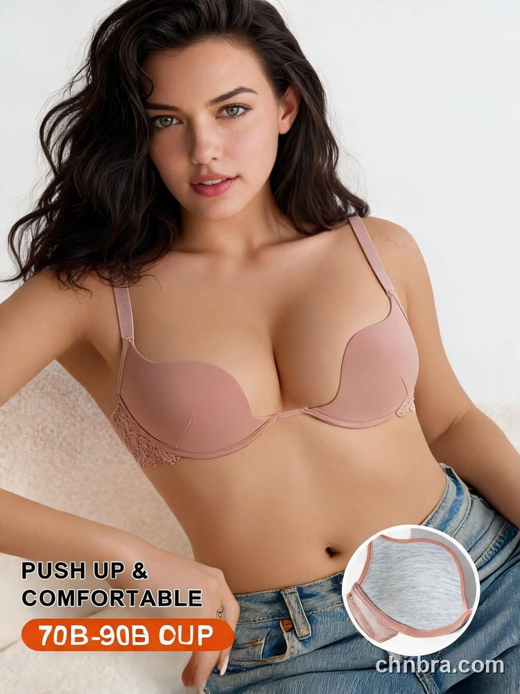 Custom Apricot Plunge Push-Up Bra with Lace Side Wings, Deep V Underwire Bra – Wholesale Direct from China Factory 2
