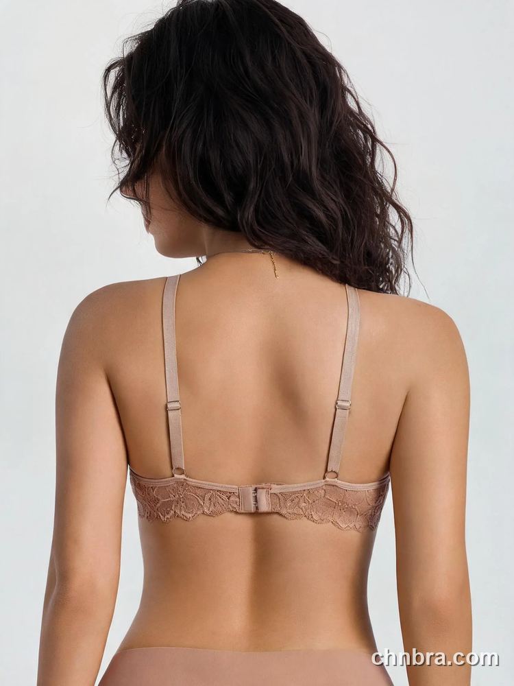 Custom Apricot Plunge Push-Up Bra with Lace Side Wings, Deep V Underwire Bra – Wholesale Direct from China Factory 3