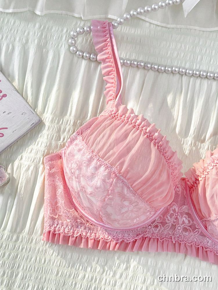 Wholesale Plus Size Solid Pink Ruched Mesh & Lace Bra & Panty Set – Direct Factory 5
