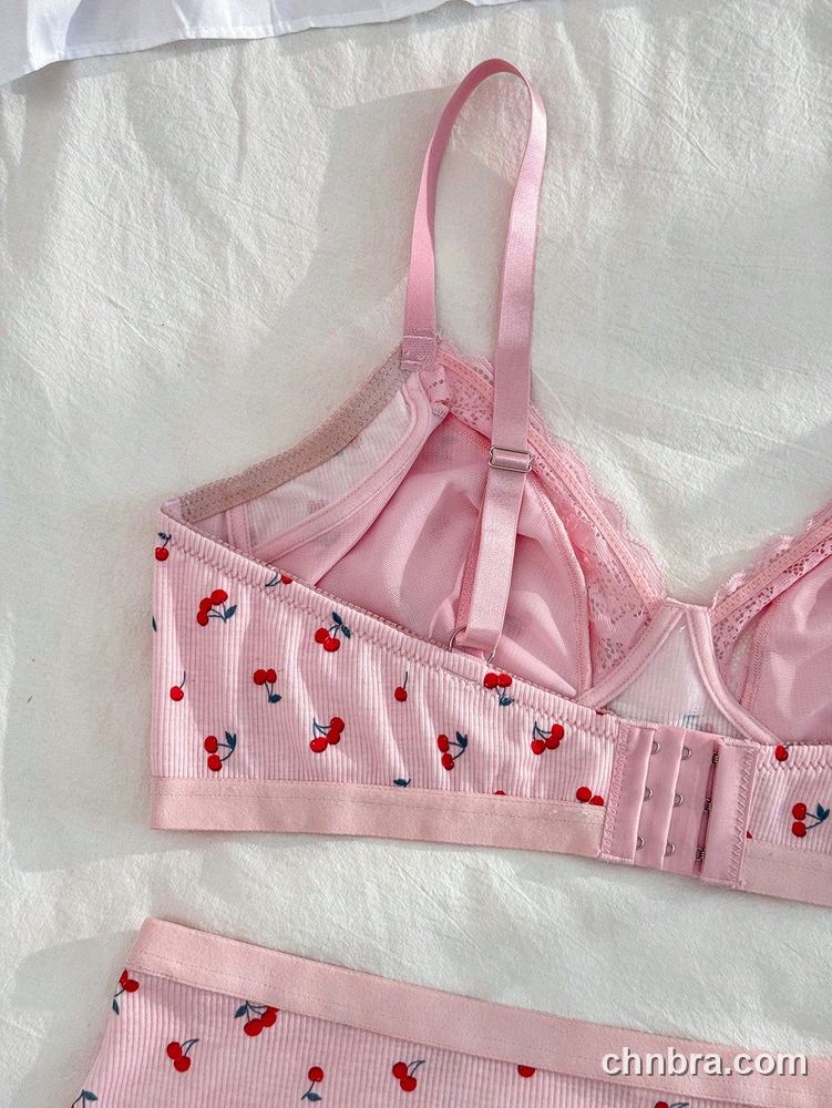 Women's Plus Size Cherry Print Ribbed Bra & Panty Set – Factory Wholesale 5