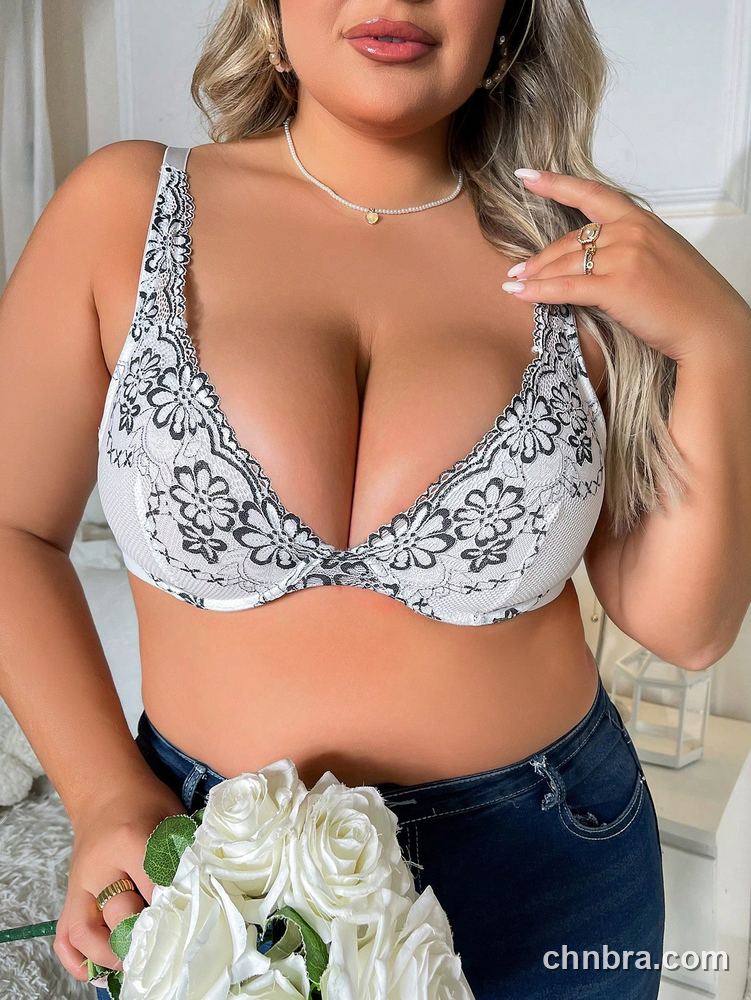 Plus Size White Floral Print Plunge Push-Up Bra – Bulk Wholesale, Lingerie Supplier 3
