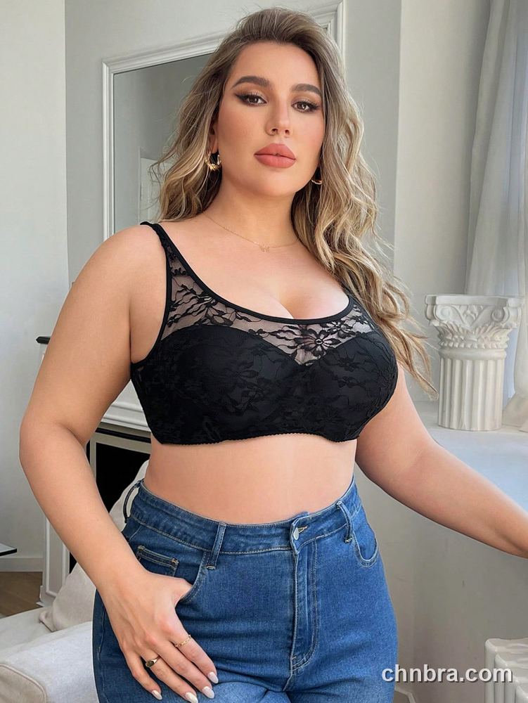 Plus Size Black Lace Yoke Scoop-Neck Tank Bra – OEM / ODM Lingerie Manufacturer 3
