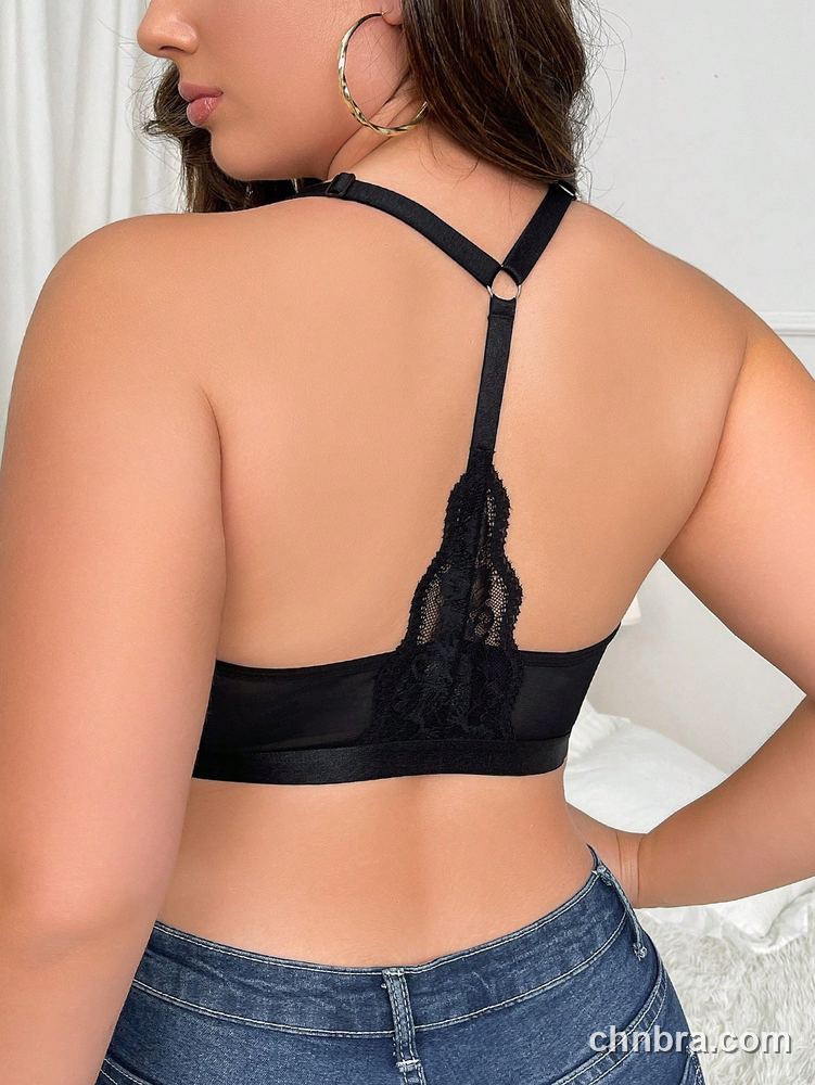 Custom Plus Size Black Sheer Mesh Triangle Bralette – Wholesale Direct from Factory 2