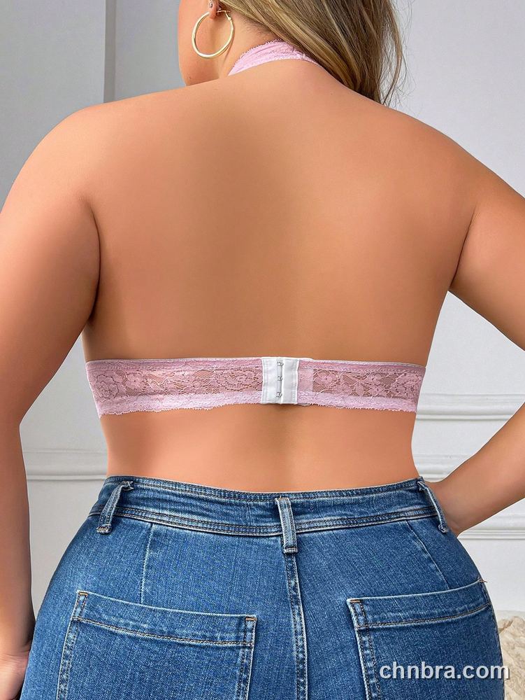 Wholesale Plus Size Pink Halter Lace Triangle Bralette – Direct Factory 2