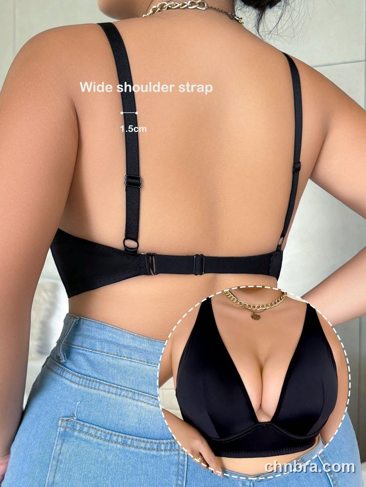 Plus Size Black Smooth Deep-V Plunge Bralette – OEM / ODM Lingerie Manufacturer 4