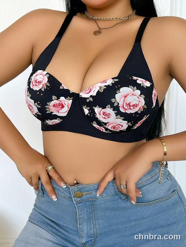 Wholesale Plus Size Black Rose Print Push-Up Bra – Direct Factory 6