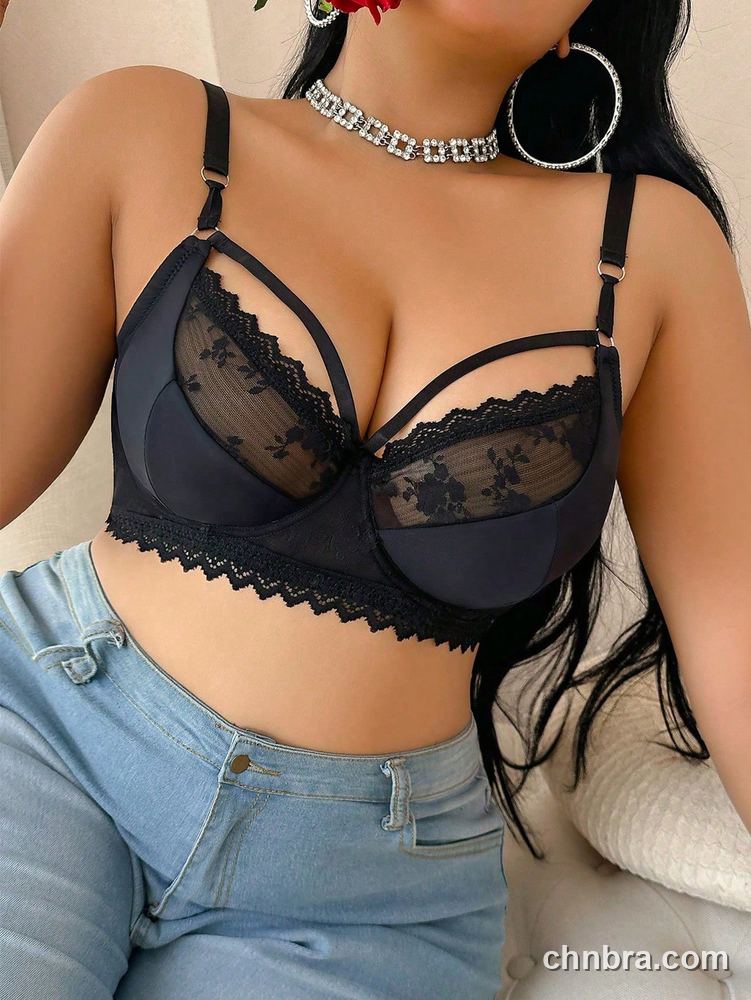 Custom Plus Size Black Strappy Lace Cups Bra – Wholesale Direct from Factory