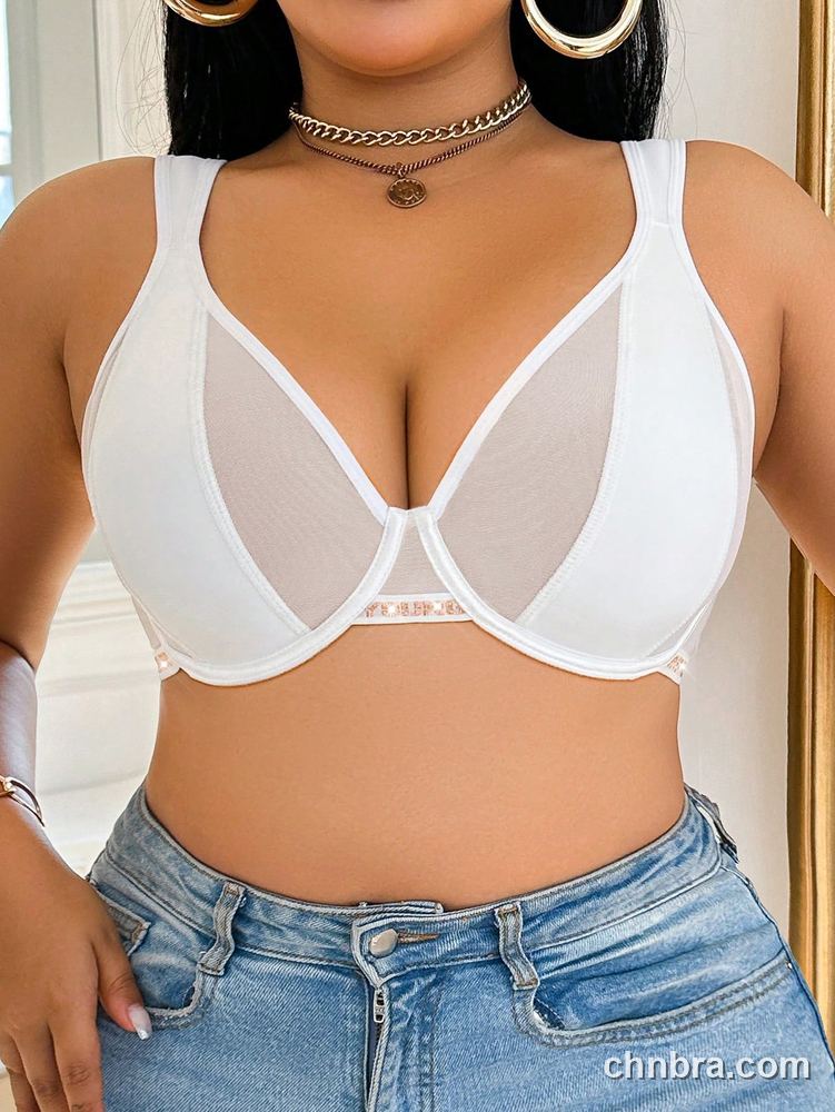 Wholesale Plus Size White Smooth + Mesh Panel Plunge Bra – Direct Factory 3