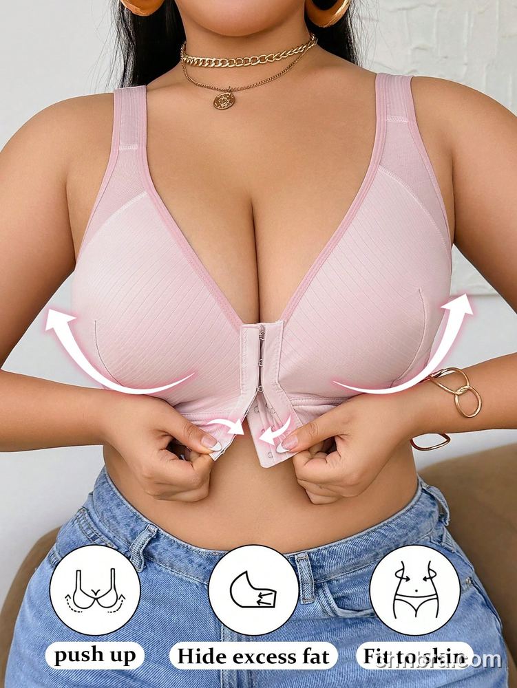 Wholesale Plus Size Black Front-Closure Ribbed Wire-Free Bra – Direct Factory 12
