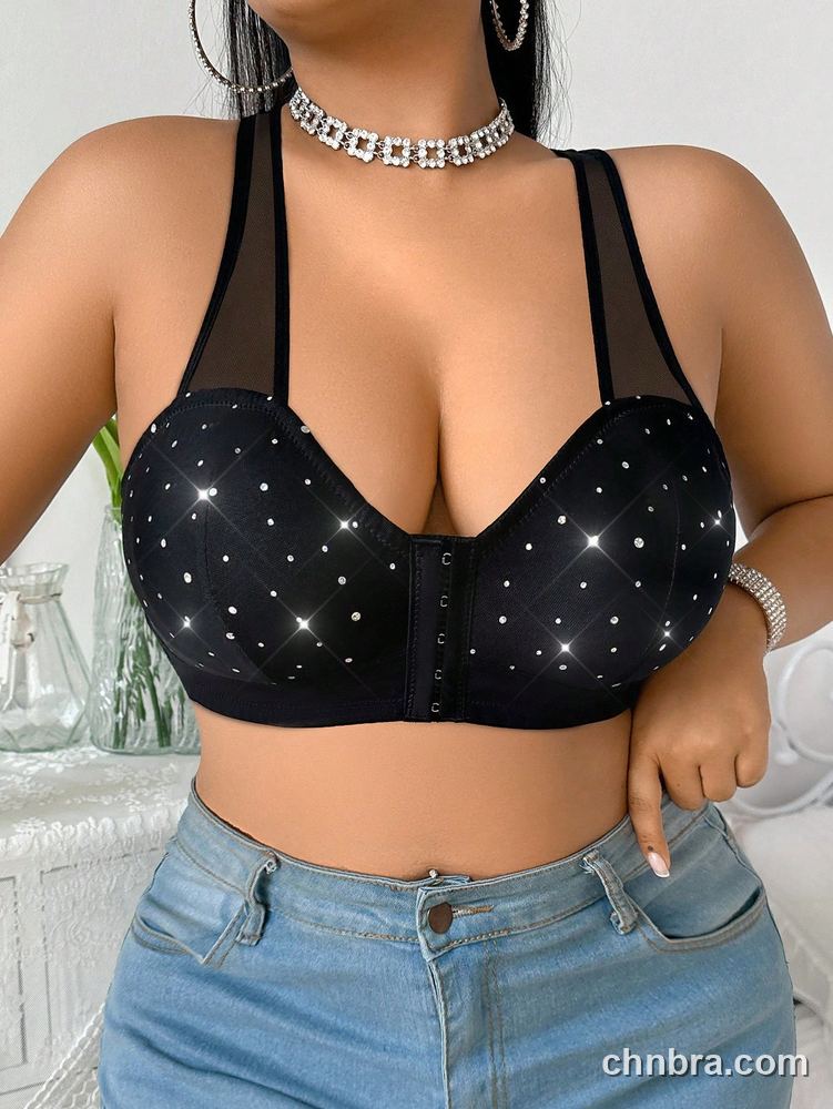 Plus Size Black Rhinestone-Stud Sweetheart Longline Bustier – Wholesale Lingerie Manufacturing Factory 6