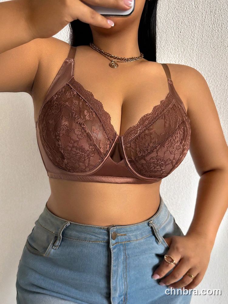 Custom Plus Size Mocha Lace + Satin Trim Balconette Bra – Wholesale Direct from Factory 5