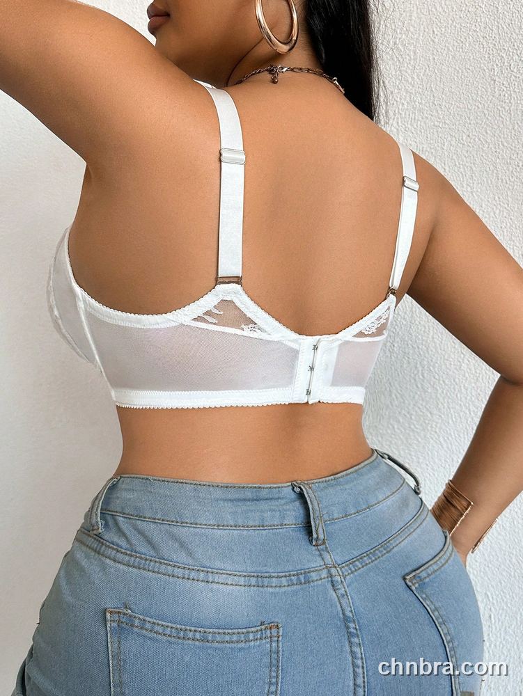 Custom Plus Size White Lace Strappy Three-Quarter Cup Push-Up Bra – Wholesale Direct from Factory 2