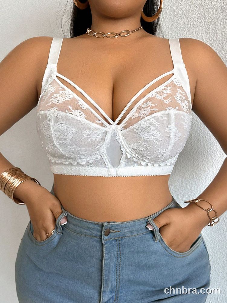 Custom Plus Size White Lace Strappy Three-Quarter Cup Push-Up Bra – Wholesale Direct from Factory 4