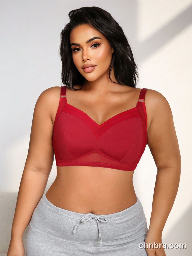 Plus Size Red Wire-Free Full Coverage Bra – Wholesale Lingerie Manufacturing Factory 4