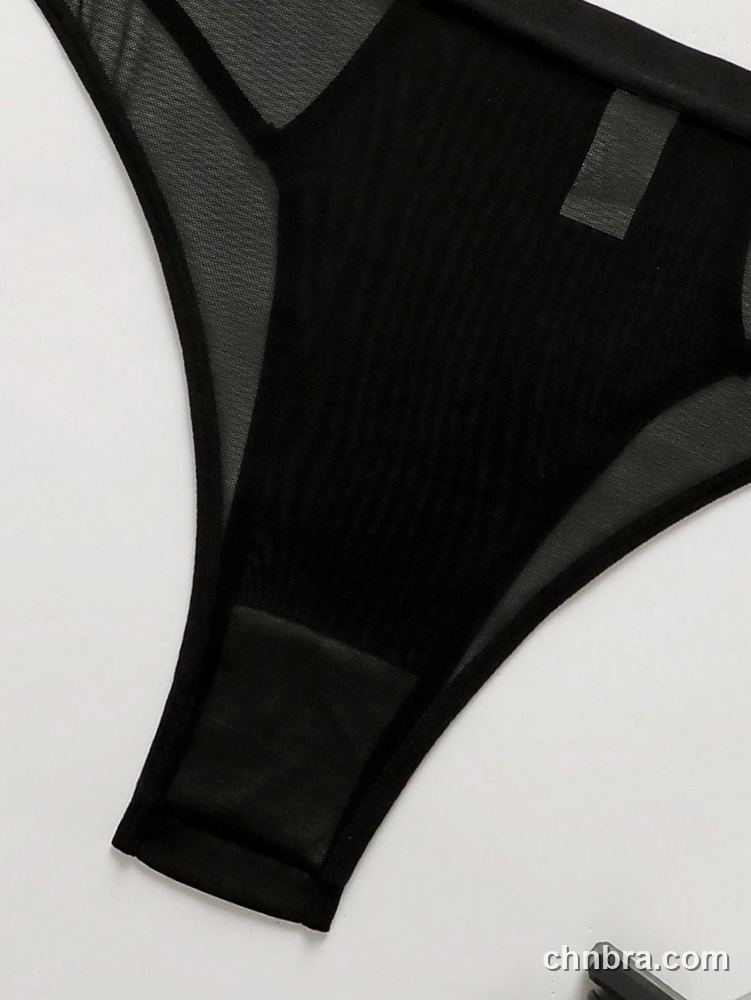 Women's Plus Size Solid Black Sheer Mesh Cheeky Brief – Factory Wholesale 3