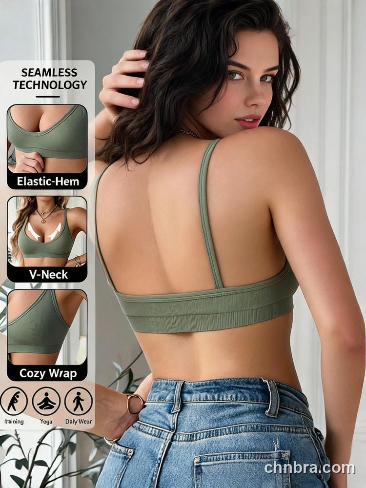 Seamless V-Neck Wireless Bralette, Elastic Hem for Sports & Daily Wear – OEM / ODM Seamless Bra Manufacturer 32