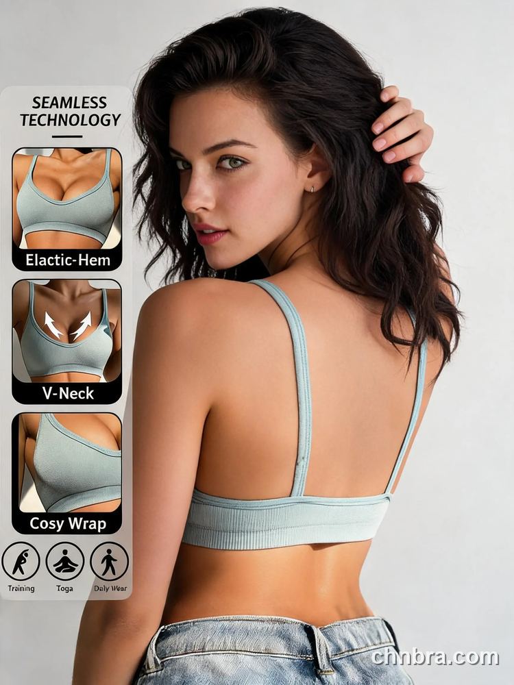 Seamless V-Neck Wireless Bralette, Elastic Hem for Sports & Daily Wear – OEM / ODM Seamless Bra Manufacturer 36