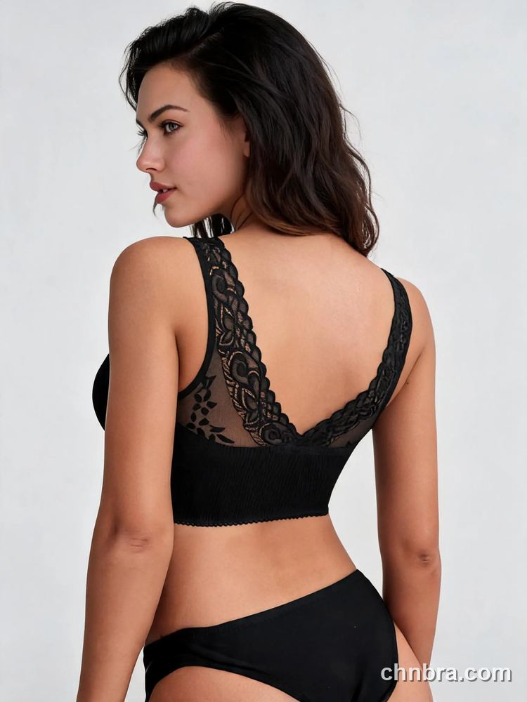 Black Ribbed Seamless Tank Bralette, Lettuce Trim, Breathable Everyday Bra – Wholesale Bra Manufacturing Factory 2
