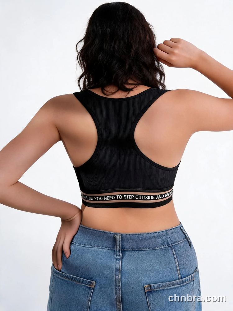 Custom Black Ribbed Seamless Sports Bra with Slogan Underband for Yoga & Daily Wear – Wholesale Direct from China Factory 2