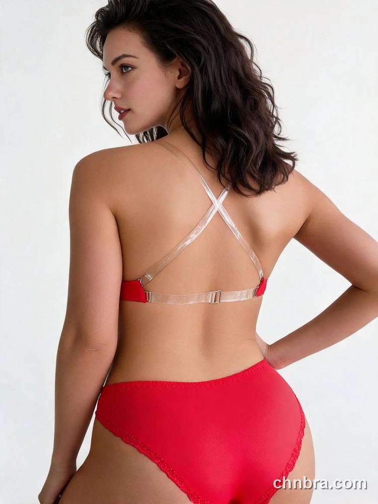 Red Plunge Push Up Bra with Clear Straps – Wholesale Bra Manufacturing Factory 2