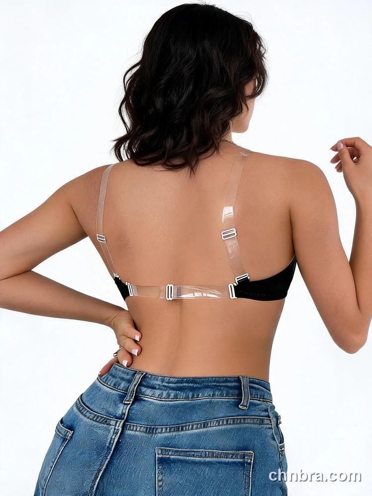 Women's Black Scoop Neck Bra with Clear Invisible Straps, Comfortable Daily Wear – Factory Wholesale 2