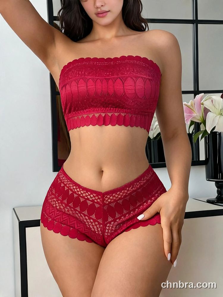 Custom Geometric Lace Bandeau Tube Bra, Scalloped Edges, for Bridal Gown & Sleeveless Tops – Wholesale Direct from Factory 13