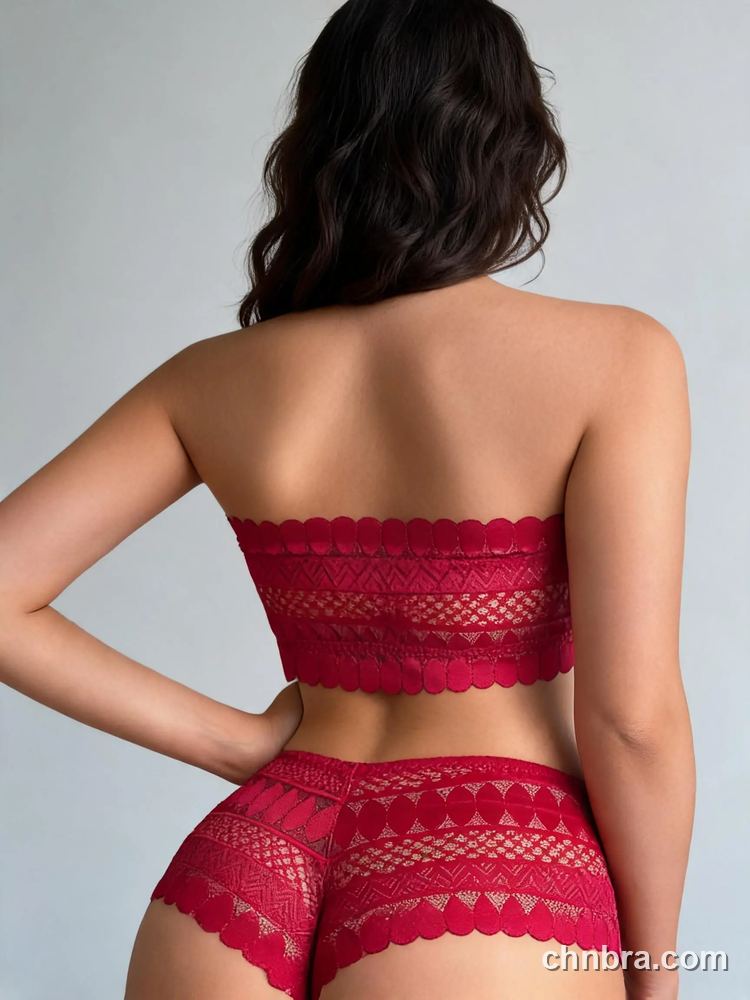 Custom Geometric Lace Bandeau Tube Bra, Scalloped Edges, for Bridal Gown & Sleeveless Tops – Wholesale Direct from Factory 17