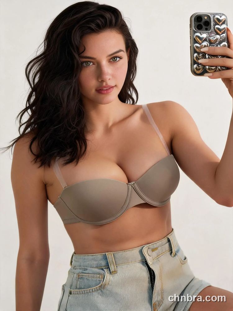 Women's Taupe Strapless Balconette Bra with Clear Detachable Straps, Comfortable Daily Wear – Factory Wholesale 5