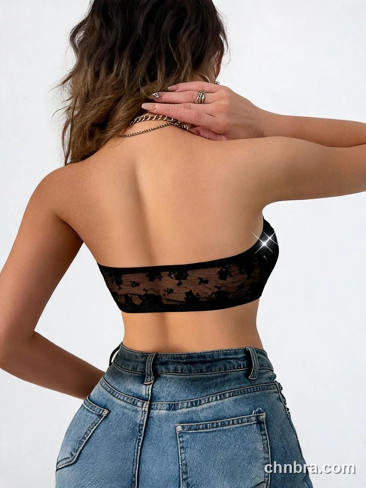 Black Rhinestone Strapless Bandeau Bra, Front Hook Closure – Wholesale Bra Manufacturing Factory 2