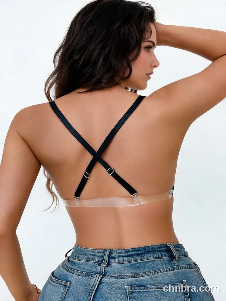 Wholesale Women's Black Deep U-Plunge Push Up Bra, Clear Detachable Straps – Direct Factory 2