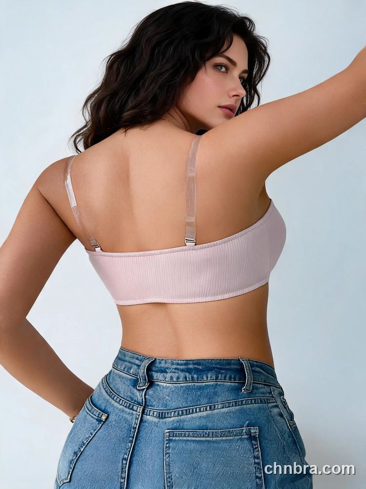 Pink Ribbed Strapless Bra, Front Hook, Clear Detachable Straps, for Wedding & Evening Dress – OEM / ODM Lingerie Manufacturer 2