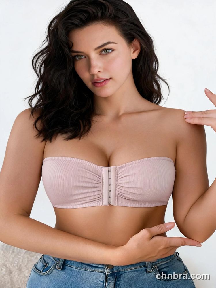 Pink Ribbed Strapless Bra, Front Hook, Clear Detachable Straps, for Wedding & Evening Dress – OEM / ODM Lingerie Manufacturer 4