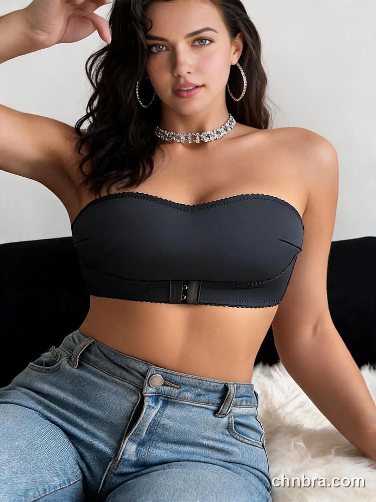 Strapless Bandeau Bra with Scalloped Lace Hem, Front Hook Closure – Wholesale Bra Manufacturing Factory 7