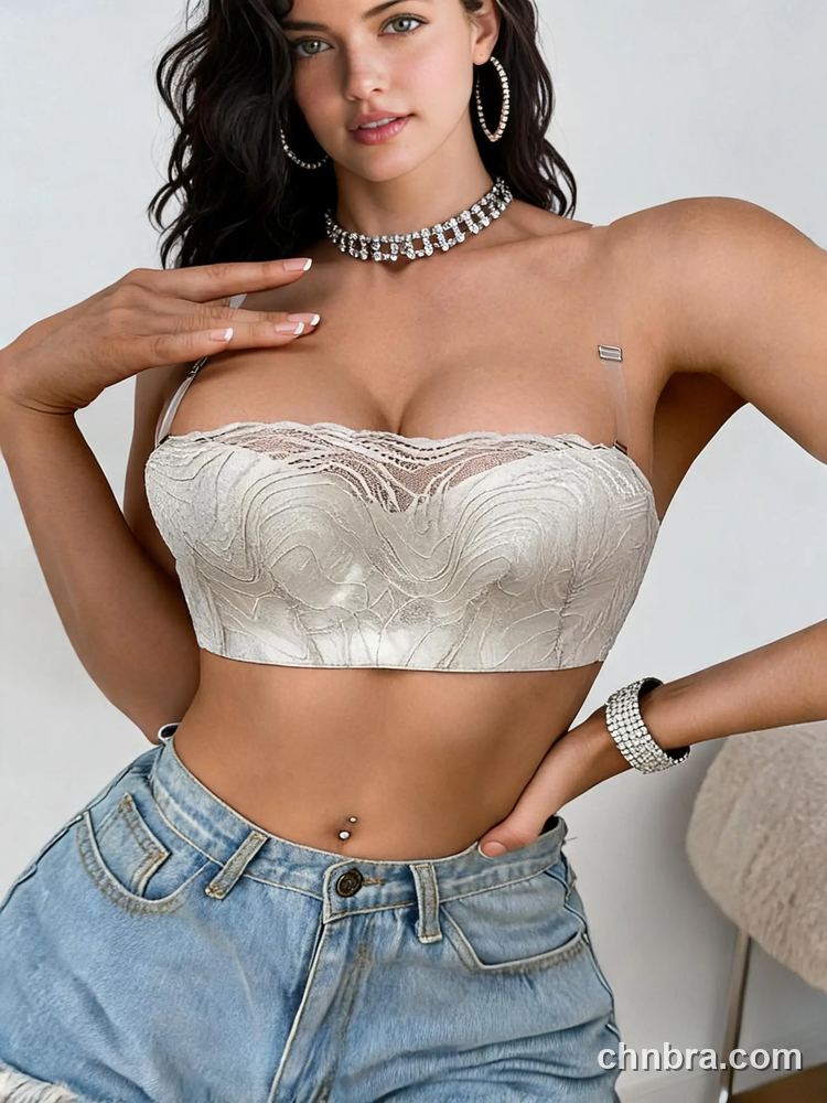 Custom Gray Swirl Embroidered Strapless Bandeau Bra, for Bridal Gown & Sleeveless Tops – Wholesale Direct from Factory 12