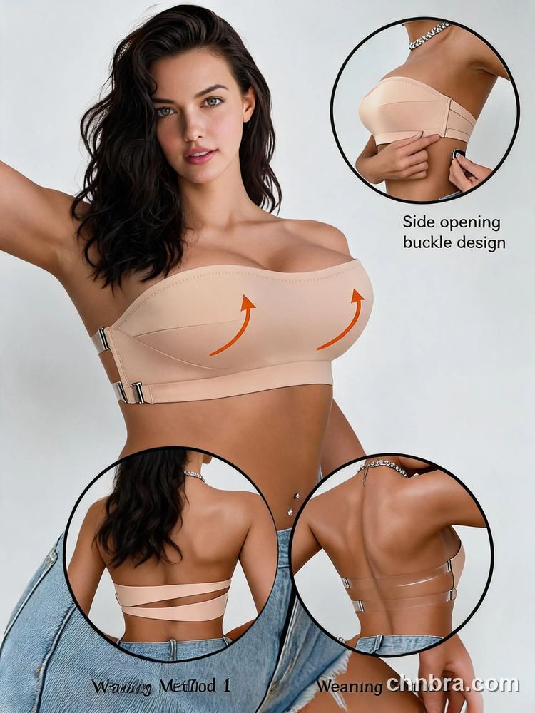 Nude Strapless Bandeau Bra, Side Buckle Closure – Bulk Wholesale, Lingerie Supplier 6