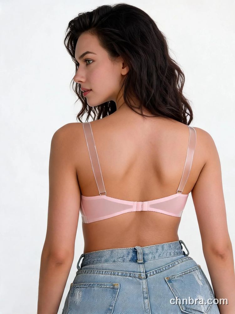 Nude Ruched Strapless Bra, Sheer Mesh Center, Clear Straps – Bulk Wholesale, Lingerie Supplier 2